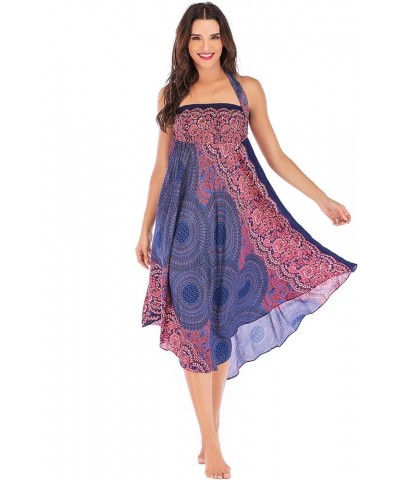 2 in 1 Bohemian Maxi Dress Waist Adjustable Asymmetric Hem Design Hippie Skirt Purple Pink $11.25 Skirts