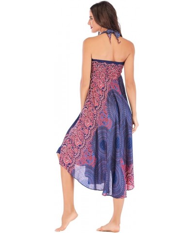 2 in 1 Bohemian Maxi Dress Waist Adjustable Asymmetric Hem Design Hippie Skirt Purple Pink $11.25 Skirts