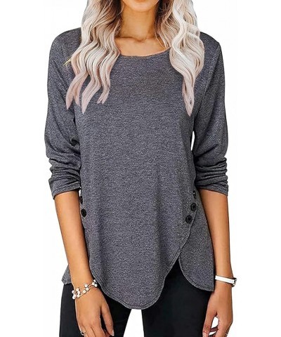 Long Sleeve Tops for Women,Spring Casual Button Trim Zipper Tops Shirts Trendy Long Sleeve V-Neck Blouse Tees Tunic D-dark Gr...