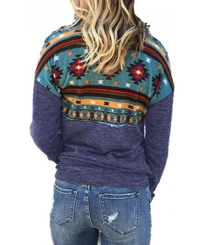 Women's Half Zip Sweatshirt Casual Aztec Print Long Sleeve Pullover Top with Pocket Navy $14.50 Hoodies & Sweatshirts