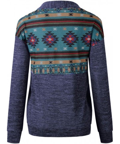 Women's Half Zip Sweatshirt Casual Aztec Print Long Sleeve Pullover Top with Pocket Navy $14.50 Hoodies & Sweatshirts