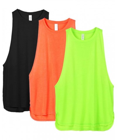 Women's Racerback High Neck Workout Athletic Yoga Muscle Tank Tops Black/Neon Green/Neon Orange $10.99 Activewear