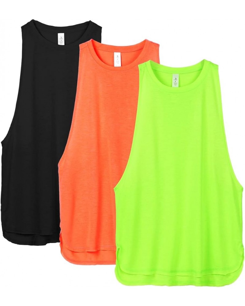 Women's Racerback High Neck Workout Athletic Yoga Muscle Tank Tops Black/Neon Green/Neon Orange $10.99 Activewear