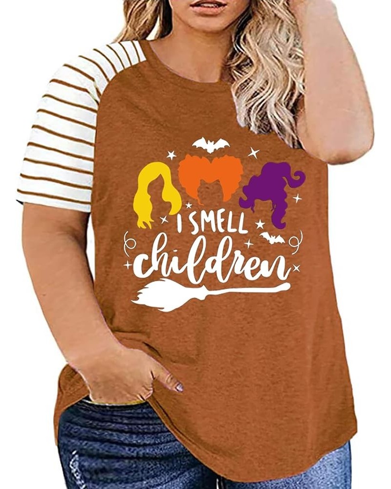 Plus Size Halloween T-Shirt Women I Smell Children Letter Print Shirts Hocus Pocus Graphic Tee Short Sleeves Tops Brown-2 $7....