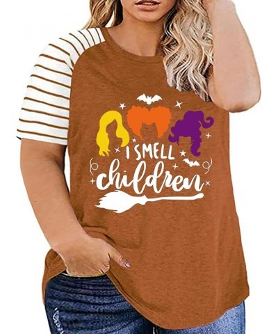 Plus Size Halloween T-Shirt Women I Smell Children Letter Print Shirts Hocus Pocus Graphic Tee Short Sleeves Tops Brown-2 $7....