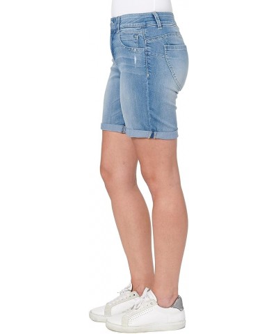 womens "Ab"solution Petite 6" Cuffed Denim Short Light Blue $29.00 Shorts