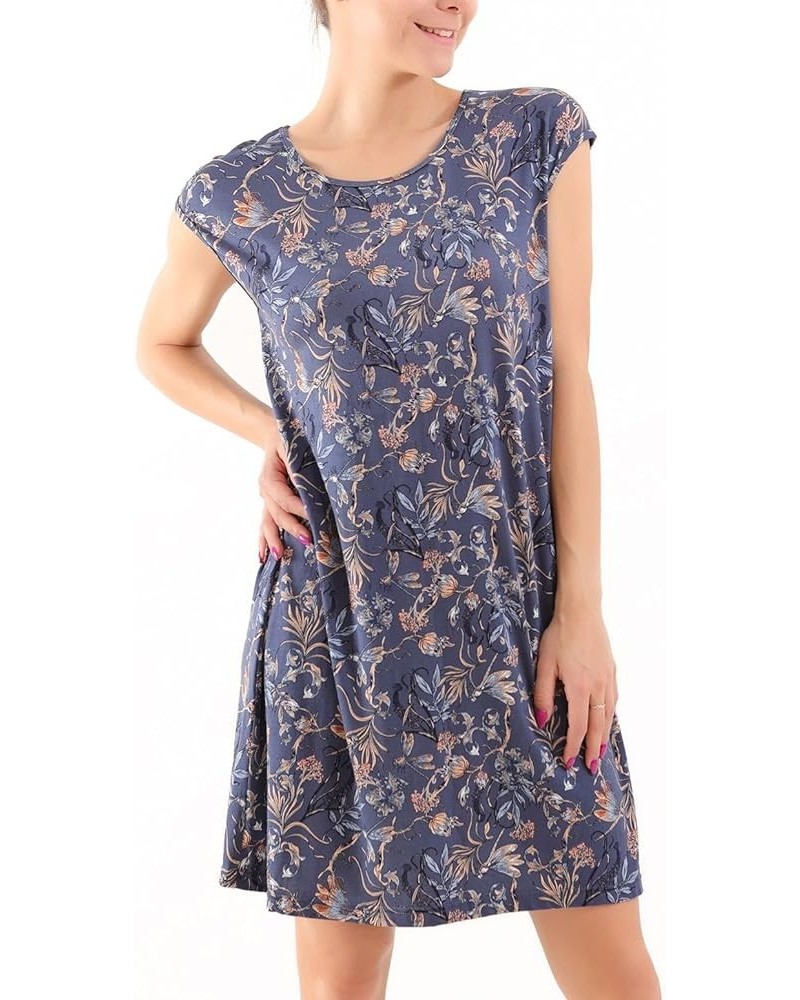 Women's Plus Size Dress Floral Printed Summer Casual Sundress Summer Loose Keyhole Stretch Boat Neck Short Dress Blue $10.15 ...