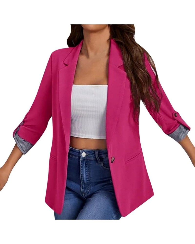 Women Business Casual Blazer Lapel Collar Long Sleeve Solid Color Cardigan Fashion Slim Fit Stripe Stitching Coat Top Hot Pin...