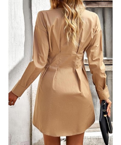 Women's Casual Plain Shirt Dress Long Sleeve Button Down Pleated Mini Dress Khaki $18.06 Dresses