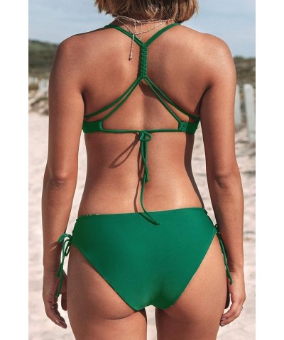 Women's 2 Piece Bikini Set Back Braided Straps with Reversible Bottom Green $21.19 Swimsuits