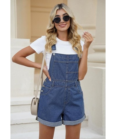 Women's Denim Shortalls Casual Adjustable Straps High Waist Bib Jeans Overalls Shorts Romper with Pockets A - Blue $19.74 Ove...