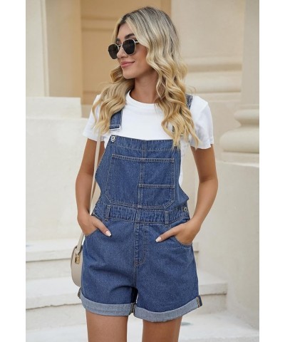 Women's Denim Shortalls Casual Adjustable Straps High Waist Bib Jeans Overalls Shorts Romper with Pockets A - Blue $19.74 Ove...