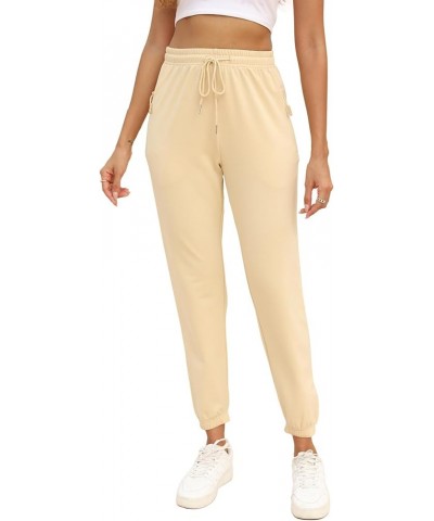 Cinch Bottom Sweatpants for Womens High Waisted Drawstring Jogger Pants with Zippered Pockets Khaki $9.89 Activewear