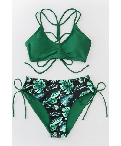 Women's 2 Piece Bikini Set Back Braided Straps with Reversible Bottom Green $21.19 Swimsuits