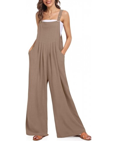 Womens Overalls Casual Wide Leg Jumpsuits Bib Summer Rompers Jumpers Sleeveless Straps With Pockets Outfits Light Coffee $10....