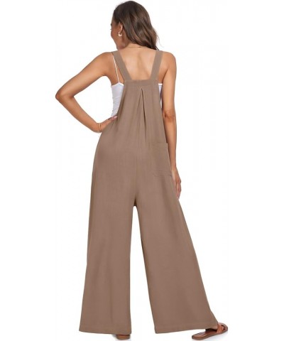 Womens Overalls Casual Wide Leg Jumpsuits Bib Summer Rompers Jumpers Sleeveless Straps With Pockets Outfits Light Coffee $10....