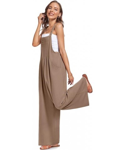 Womens Overalls Casual Wide Leg Jumpsuits Bib Summer Rompers Jumpers Sleeveless Straps With Pockets Outfits Light Coffee $10....