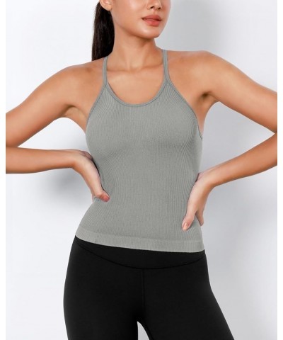 Women's Crop 4 Piece Seamless Ribbed Camisole Strappy Cropped Tank Tops Gray+black+teal+red (Waist Length) $21.41 Tanks