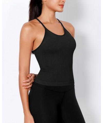 Women's Crop 4 Piece Seamless Ribbed Camisole Strappy Cropped Tank Tops Gray+black+teal+red (Waist Length) $21.41 Tanks