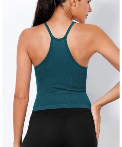 Women's Crop 4 Piece Seamless Ribbed Camisole Strappy Cropped Tank Tops Gray+black+teal+red (Waist Length) $21.41 Tanks