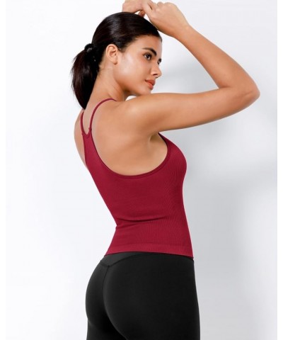 Women's Crop 4 Piece Seamless Ribbed Camisole Strappy Cropped Tank Tops Gray+black+teal+red (Waist Length) $21.41 Tanks