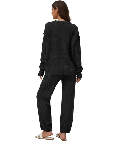 Women's Two Piece Sweater Sets Knit Open Front Cardigan and Wide Leg Pants Fall Lounge Outfits Black $28.99 Activewear