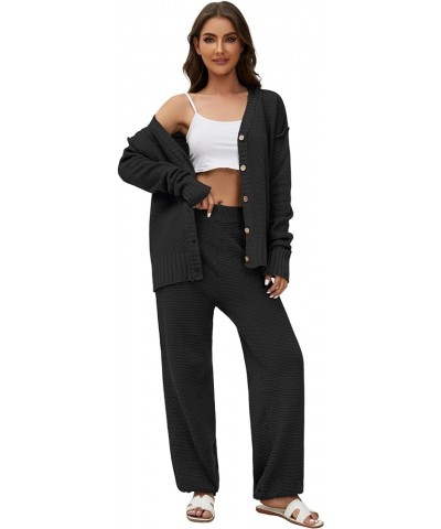 Women's Two Piece Sweater Sets Knit Open Front Cardigan and Wide Leg Pants Fall Lounge Outfits Black $28.99 Activewear