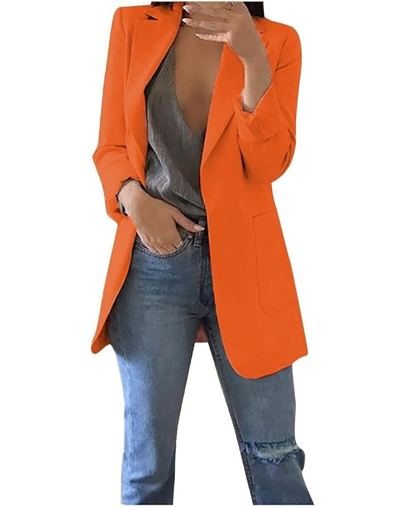 Andongnywell Women's Long Sleeve Slim Suit Jacket Clearance Open Blazer Fit Work Office Cardigan Coat Overcoats… Solid Orange...