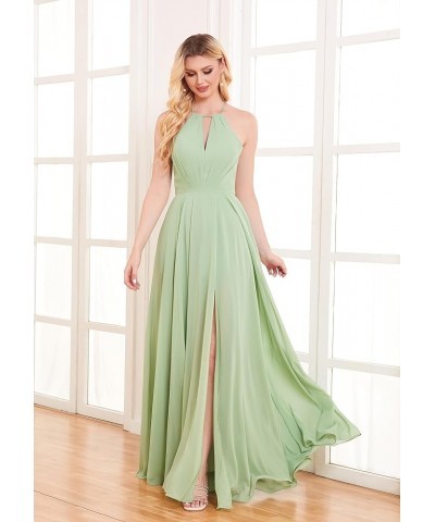 Women's Halter Chiffon Bridesmaid Dresses for Wedding Long A-Line Pleated Formal Dresses with Slit Hot Pink $26.40 Dresses