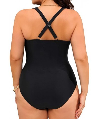 Plus Size Plunge One Piece Swimsuits for Women Sexy Bathing Suits Lace Up Swimwear Black 2 $19.32 Swimsuits