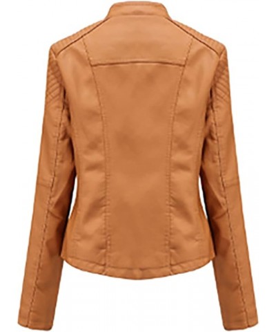 Leather Jacket for Women Zip Leather Motorcycle Jacket Plus Size Faux Leather Tops Lightweight Short Coat 03-ginger $11.49 Coats