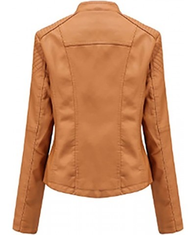 Leather Jacket for Women Zip Leather Motorcycle Jacket Plus Size Faux Leather Tops Lightweight Short Coat 03-ginger $11.49 Coats