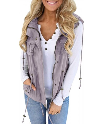 Womens Military Safari Camo Vest Utility Lightweight Sleeveless Hooded Drawstring Jackets with Pockets Gray $26.87 Vests