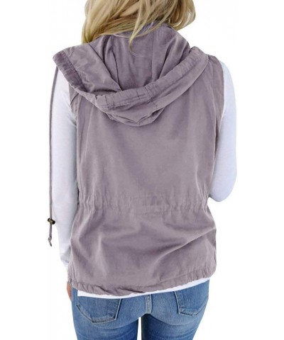 Womens Military Safari Camo Vest Utility Lightweight Sleeveless Hooded Drawstring Jackets with Pockets Gray $26.87 Vests