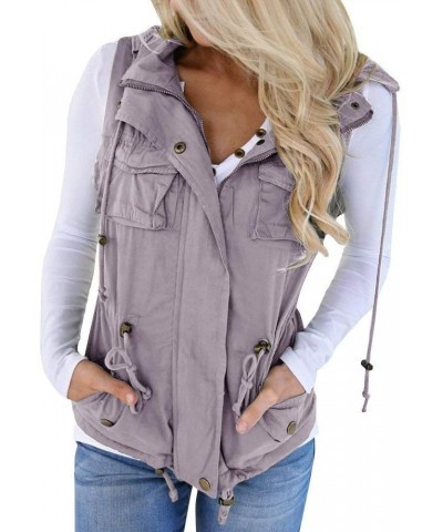 Womens Military Safari Camo Vest Utility Lightweight Sleeveless Hooded Drawstring Jackets with Pockets Gray $26.87 Vests