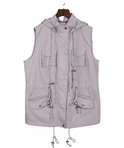 Womens Military Safari Camo Vest Utility Lightweight Sleeveless Hooded Drawstring Jackets with Pockets Gray $26.87 Vests