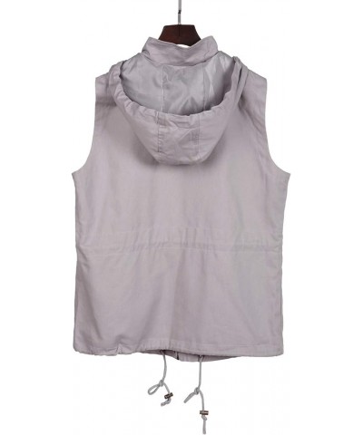 Womens Military Safari Camo Vest Utility Lightweight Sleeveless Hooded Drawstring Jackets with Pockets Gray $26.87 Vests