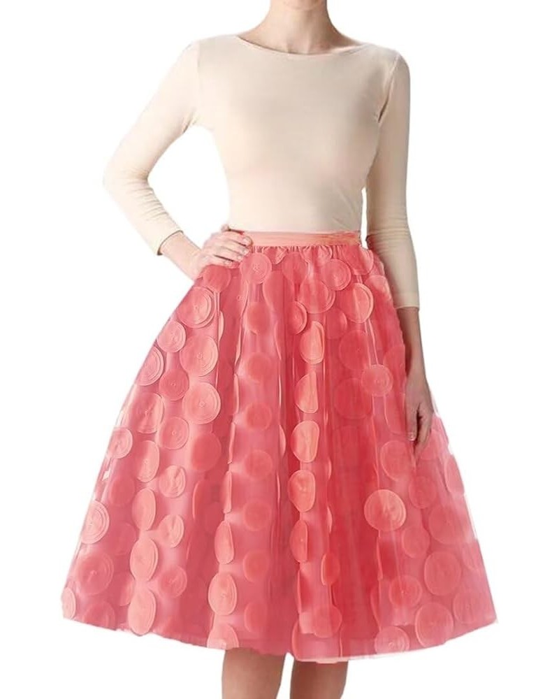 Women's A-line Layered Short Knee Length Night Out Bridal Prom Tulle Skirt Coral $25.50 Skirts