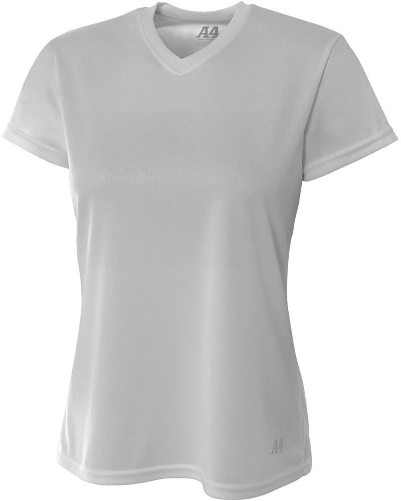 Women's Short Sleeve V-Neck Bird's Eye Mesh Tee Silver $7.94 Activewear