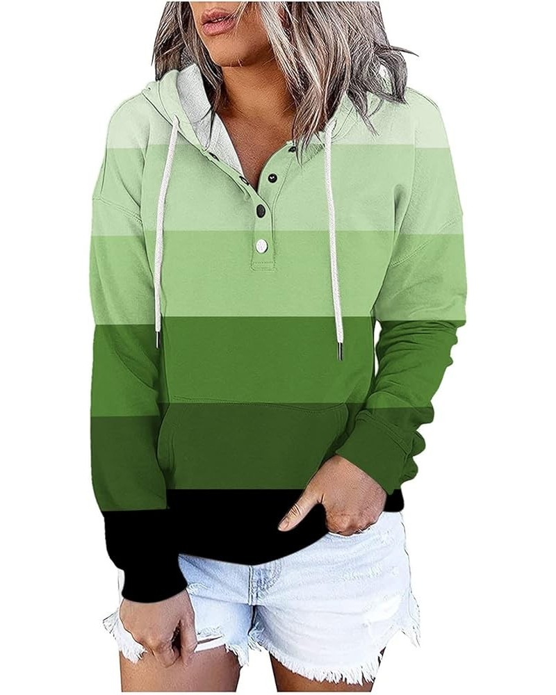 Hoodies for Women 2023 Button V Neck Sweatshirt Fall Casual Long Sleeve Hooded Pullover Trendy Drawstring Sweater Tops A06_gr...