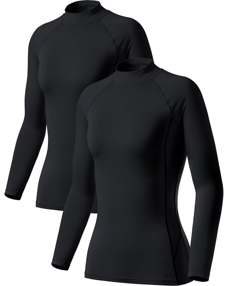 1 or 2 Pack Women's Thermal Long Sleeve Tops, Mock Turtle & Crew Neck Shirts, Fleece Lined Compression Base Layer Heat Core M...