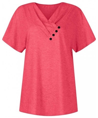 Womens Short Sleeve Blouses Summer Dressy Casual Loose Fit Shirts Button Decor Solid Color Comfy Tunic Tops Ad-vermilion $6.7...