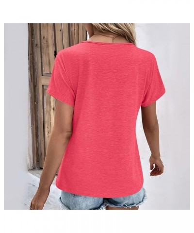 Womens Short Sleeve Blouses Summer Dressy Casual Loose Fit Shirts Button Decor Solid Color Comfy Tunic Tops Ad-vermilion $6.7...