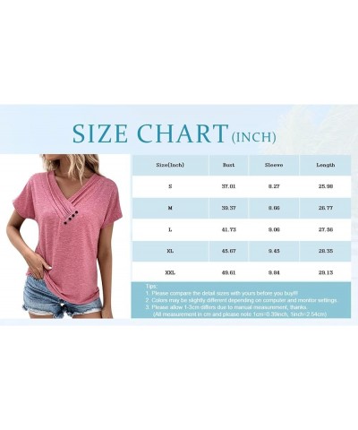 Womens Short Sleeve Blouses Summer Dressy Casual Loose Fit Shirts Button Decor Solid Color Comfy Tunic Tops Ad-vermilion $6.7...