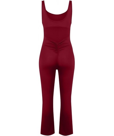 Women Workout Flare Jumpsuits Sleeveless Backless Gym Bodycon Scrunch Butt V Back Yoga Rompers B-wine $10.79 Jumpsuits