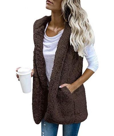 Womens Fuzzy Sherpa Fleece Jacket Lightweight Vest Cozy Sleeveless Cardigan Zipper Waistcoat Outerwear with Pocket 015-coffee...