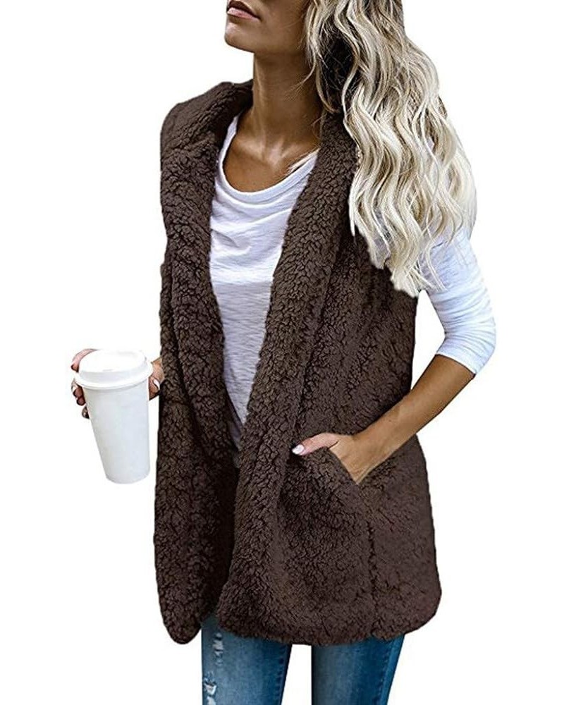 Womens Fuzzy Sherpa Fleece Jacket Lightweight Vest Cozy Sleeveless Cardigan Zipper Waistcoat Outerwear with Pocket 015-coffee...