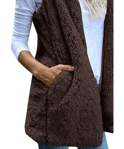 Womens Fuzzy Sherpa Fleece Jacket Lightweight Vest Cozy Sleeveless Cardigan Zipper Waistcoat Outerwear with Pocket 015-coffee...