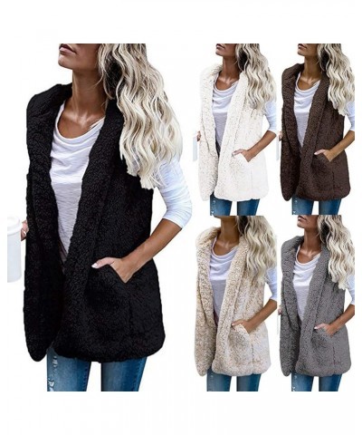 Womens Fuzzy Sherpa Fleece Jacket Lightweight Vest Cozy Sleeveless Cardigan Zipper Waistcoat Outerwear with Pocket 015-coffee...