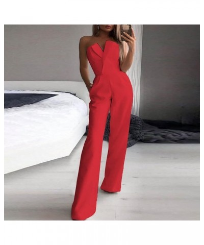 Women's Elegant Rompers Sexy V Neck Strapless High Waist Wide Leg Long Pants Jumpsuits Summer Party Club Outfits 01 Red $18.5...